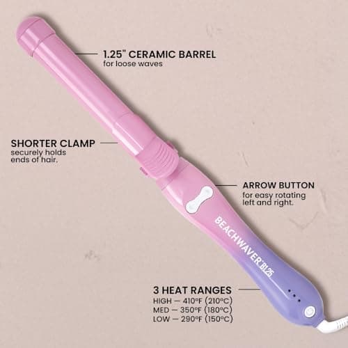 The Beachwaver Co. B1.25 Rotating Curling Iron - Pink Sunset | Automatic 1 1/4-Inch Ceramic Curling Iron - Larger Barrel Size for Medium-to-Long Hair! | Auto-Shut Off, Travel-Friendly, Dual Voltage 5