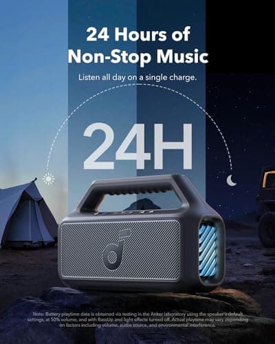 Soundcore Boom 2 by Anker, Outdoor Speaker, 80W, Subwoofer, BassUp 2.0, 24H Playtime, IPX7 Waterproof, Floatable, RGB Lights, USB-C, Custom EQ, Bluetooth 5.3, Portable for Camping and Beach - Black 6