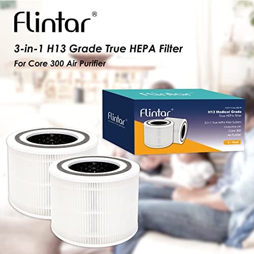 Flintar Core 300 Replacement Filters, Made in Taiwan, Compatible with LEVOIT Core 300-P, Core 300S Air Purifier, 3-in-1 H13 True HEPA Filter Replacement, Core 300-RF, 2-Pack 8