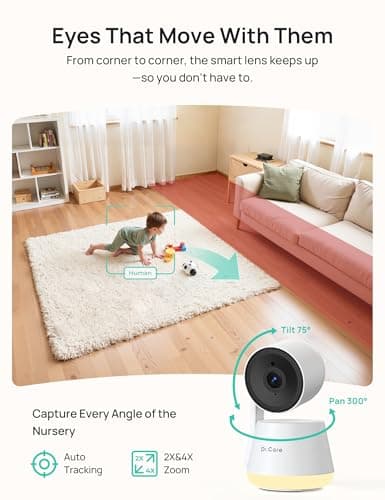 Dr.Care LumiView Smart WiFi Baby Monitor with 2 Cameras - 5" 1080P FHD & 2K Camera App Control, Privacy Mode, 5000mAh Removable Battery, Cry & Motion Alerts, HD Night Vision, Multi-User,1279ft Rang 6