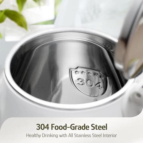 Hazel Quinn Electric Kettle - 1L/34oz Small Tea Kettle, 800W Fast Boil, All 304 Stainless Steel Interior, Double Wall for Cool Touch and Thermal, Auto Shut-Off, BPA-Free, Cordless - Pearl White 5