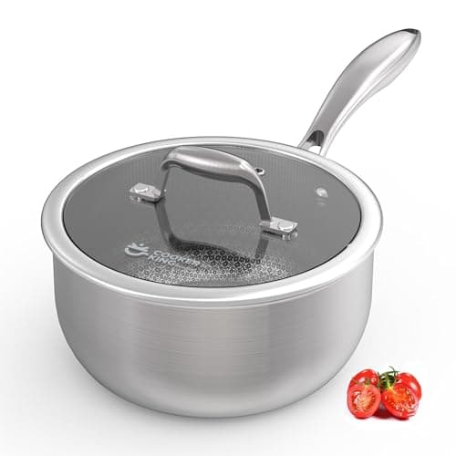 COOKER KING 3 Quart Stainless Steel Saucepan, Nonstick Sauce Pan, Ceramic Suce Pot with Tempered Glass Lid, Induction Pot Compatible with All Cooktops, Dishwasher & Oven Safe(PFAS/PFOA/PTFE Free)