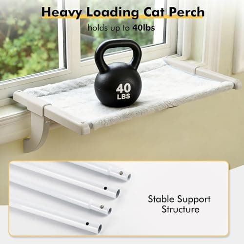 Zoratoo Window Sill Mount Cat Perch for Indoor Cats, One-Step Sliding Clamping Slot Adjustment Cat Hammock with Washable Cover, No Suction Cups Pet Bed for Windowsill & Bedside (Medium) 6