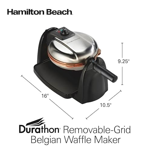 Hamilton Beach Belgian Waffle Maker with Removable PFAS-Free Durathon Nonstick Coated Plates, Easy Flip, Ceramic Grids, Black (26031) 8