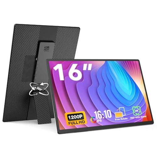 FLYTOCCA Portable Monitor, 16 Inch FHD 1200P, Horizontal/Vertical Monitor, Plug & Play, Built-in Speakers & Headphone Jack, Travel Monitor for Laptop with Premium Smart Cover