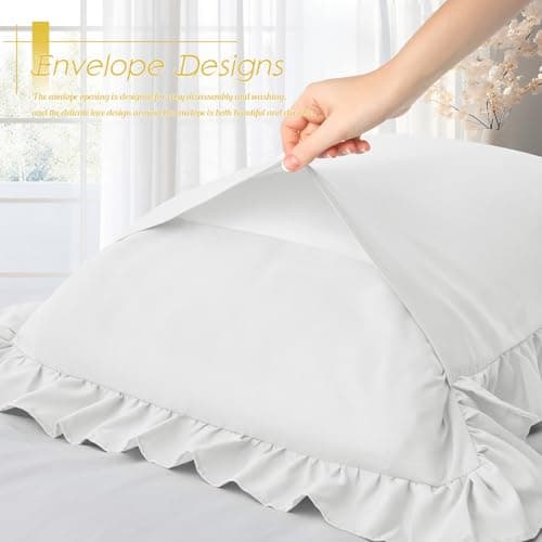 Cobedzy Ruffled Pillow Cases Set of 2, White Standard Pillow Shams Brushed Microfiber Edge Ruffled Soft Pillow Cover with Envelope Closure for Bedding Decor (20"x26") 5