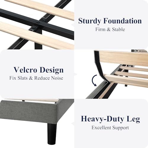 Allewie King Size Platform Bed Frame with Upholstered Headboard, Modern Deluxe Wingback, Wood Slat Support, Mattress Foundation, Light Grey 5