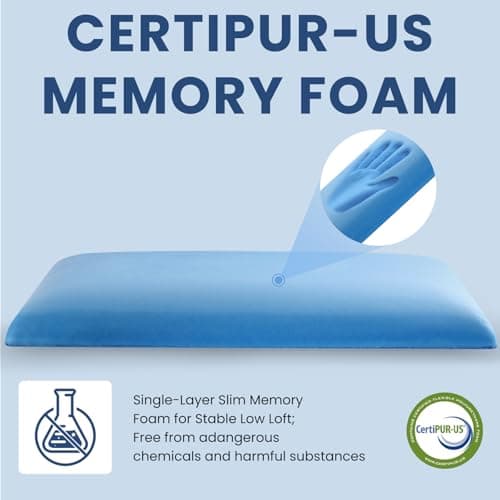 Tuozaiira Ultra Thin Flat Pillow(2.6'') for Stomach & Back Sleepers, Low Loft Gel Memory Foam Pillow with Cooling Washable Cover, Standard Size 6