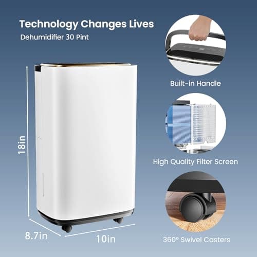 Sweetcrispy 2,000 Sq. Ft. Dehumidifier for Basement, 30 Pints Dehumidifiers for Home with Drain Hose, 74oz Water Tank Portable Quiet Moisture Remover, Ideal for Bedroom & Bathroom 7
