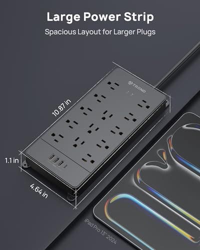 TROND Surge Protector Power Strip, 4000 Joules, ETL Listed, 13 Widely-Spaced Outlets Expansion with USB C Ports, Low-Profile Flat Plug, Wall Mountable, 5ft Extension Cord, 14AWG Heavy Duty, Black 7