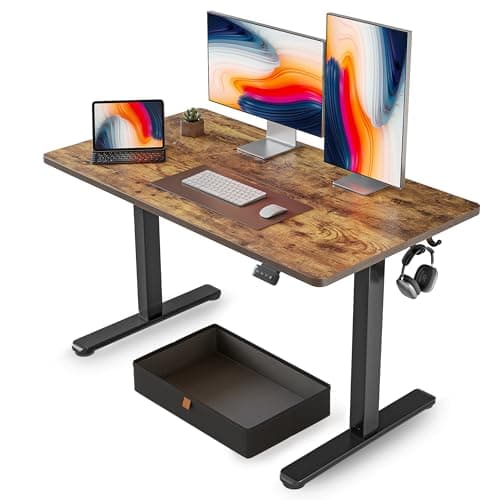 FEZIBO 48 x 24 Inches Standing Desk with Drawer, Adjustable Height Electric Stand up Desk with Storage, Sit Stand Home Office Desk, Ergonomic Computer Desk, Rustic Brown