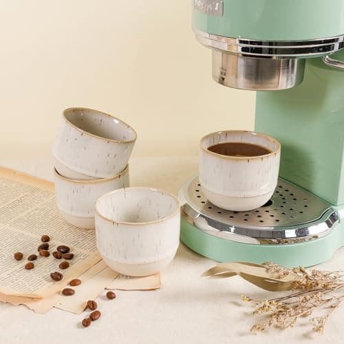 ZEBERBO Ceramic Espresso Cups Set of 4, Double Walled Espresso Coffee Mugs for Nespresso Cups, Special glazed Demitasse Cups Expresso Coffee Cup for Espresso Machine (Speckled Off-White) 7