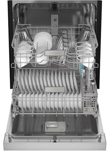 Sharp SDW6504MS Stainless Steel Dishwasher, 24-inch Pocket Handle, 52 dB, Hybrid Tub, 12 Place Settings, 5 Cycles, Heated Dry 10