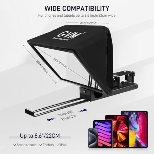 GVM 12" Teleprompter for iPad Tablet Phone DSLR Camera, Collapsible Teleprompter Kit with Installation Free Design, HD Refective Display, APP Remote Control, Carry Case, for Video Recording 4