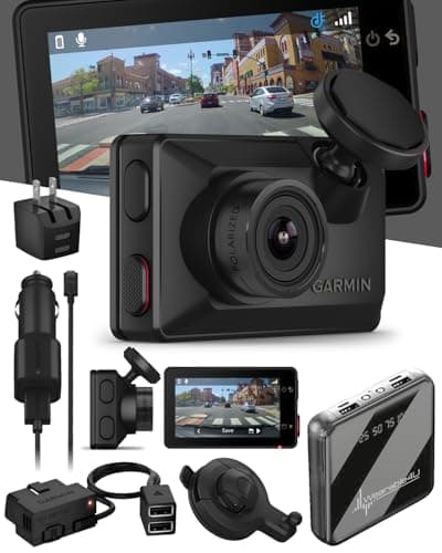 Garmin Dash Cam X310, 4k Ultra HD Touchscreen, Built in Clarity Polarizer, GPS, 2.4” Display, Automatic Recording with Garmin Constant Power Cable & Suction Cup Mount with Wearable4U Power Bank