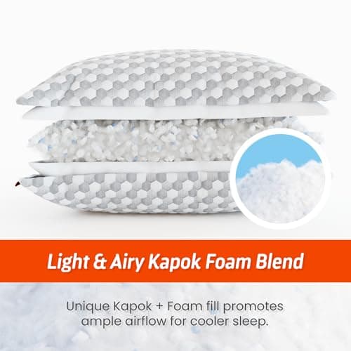 Layla Sleep Adjustable Fill Kapok Pillow, 2pack of The Luxurious Cooling Pillow, King, Supportive for Head and Neck, Fully Adjustable, Natural Material That is Light and Airy. 5