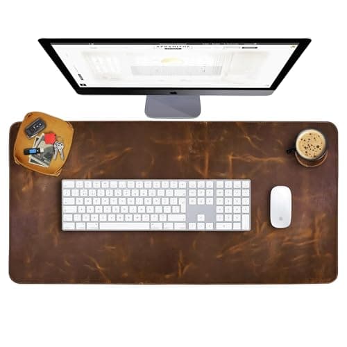 Elizo Real Leather Desk Mat Set (32x16) Large Desk Cover Desk Blotter Protector Computer Gaming Mouse Pad Table Laptop Office Desktop Accessories