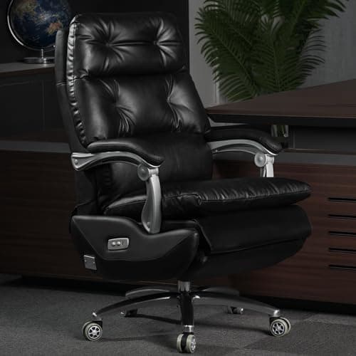 Kinnls Alberto Power Recliner Chair, Electric Fully Reclining Genuine Leather Office Chair with Foot Rest Comfy High-Back Desk Chair Recliner Cowhide Leather (Brown) 5