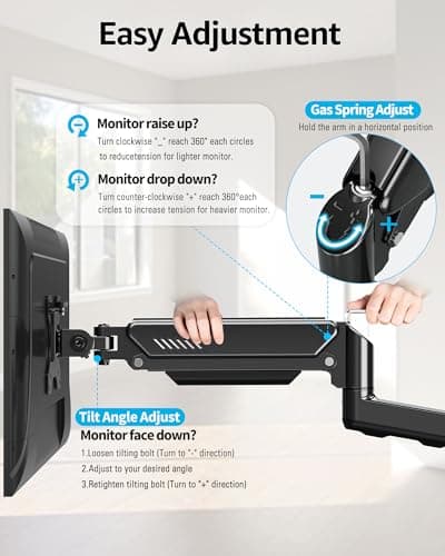 MOUNTUP Single Monitor Wall Mount for Max 32 Inch Computer Screen, Fully Adjustable Monitor Arm, Wall Mount Monitors Holder Support 4.4-19.8lbs Display, VESA Bracket Fit 75x75mm, 100x100mm 8