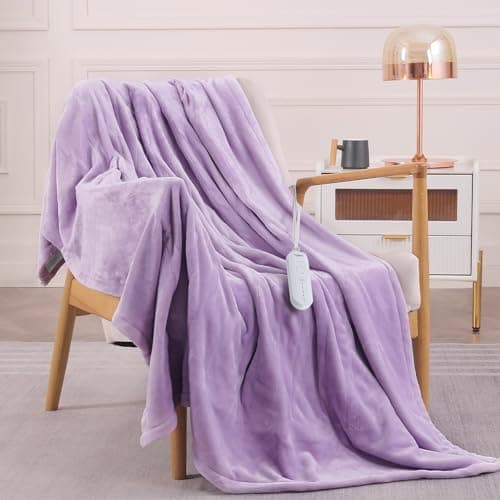 HOMLYNS LuxeHeat Heated Blanket Electric Blanket, Soft Flannel Sherpa Heated Throw, Heating Blanket with 5 Heat Settings, 3 hrs Timer Auto Shut Off (50x60 inches, Purple) 7