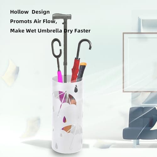 BEWBBAT Umbrella Stand Rack for Entryway, Freestanding Round Metal Umbrella Holder, Rain Collection Umbrella Organizer Bin for for Can Walking Stick, Home Office Decor, Hold 4-5 Umbrellas 6