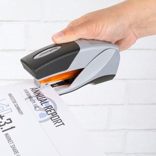 Swingline Stapler, Desktop Stapler, Compact Size, 25 Sheet Capacity, Optima 25 Reduced Effort, Orange/Gray (66412) 7