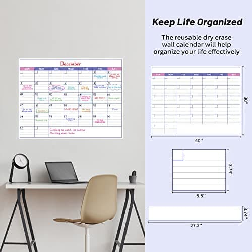 Large Dry Erase Calendar for Wall - Undated 1 Month Wall Calendar, 40" x 30", Erasable & Reusable Laminated Calendar with 8 Round Stickers, Great Layout Wall Calendar Dry Erase for Home, Office and School 5