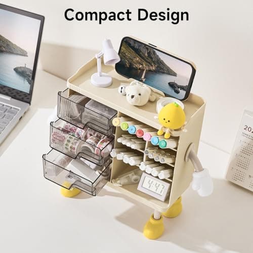 UFORU Desktop Organizer with 3M Adhesive Accessories, 3 Drawer Pencil Holder for Desk with Dividers, Perfect for Office Supplies, Stationery, and Small Items, Beige and Transparent Design 7