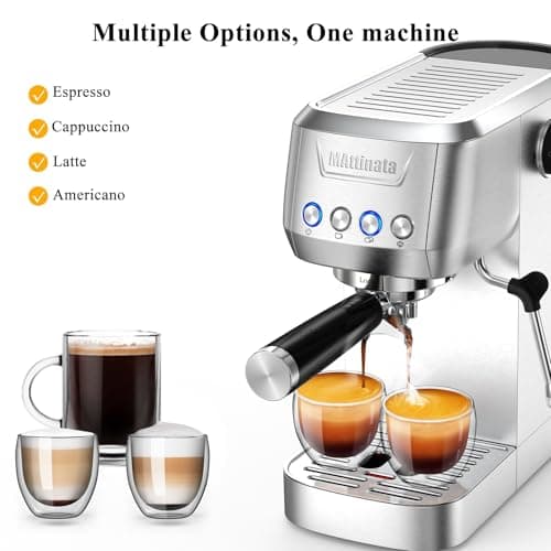 MAttinata Espresso Coffee Machine, Compact Espresso Maker 20 Bar, Stainless Steel Cappuccino Machines With Steam Milk Frother For Home Barista, Office Mattino 5