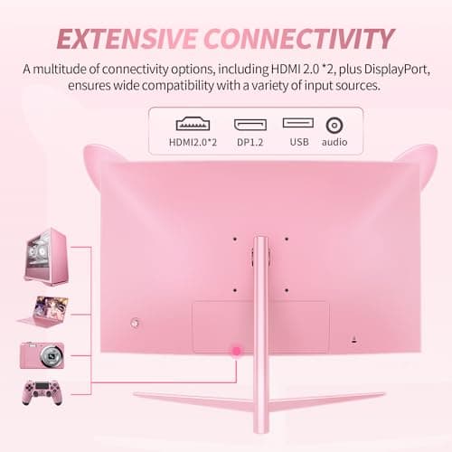 CUNPU Pink Computer Monitor, 27 inch 1440p 165Hz (Supports 144Hz) Kawaii Gaming Monitor, VA Panel 1500R Curved PC Monitor, Free-Sync, Built-in Speaker, Tilt Adjustment, DP/HDMI/USB 7