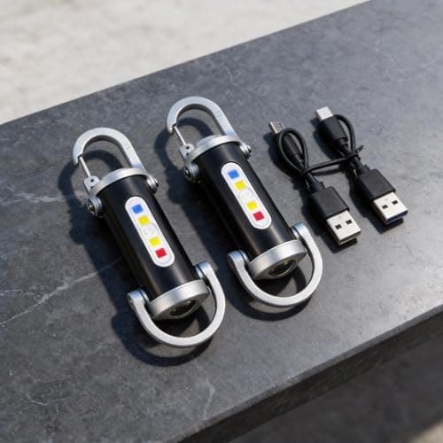 2 Pack Power Bank Keychain Flashlight, Rechargeable Keychain Flashlights, 1200LM EDC Tool With Red/Blue Strobe, USB-C Charging, IPX7 Waterproof, Portable Flashlight For Emergencies 6