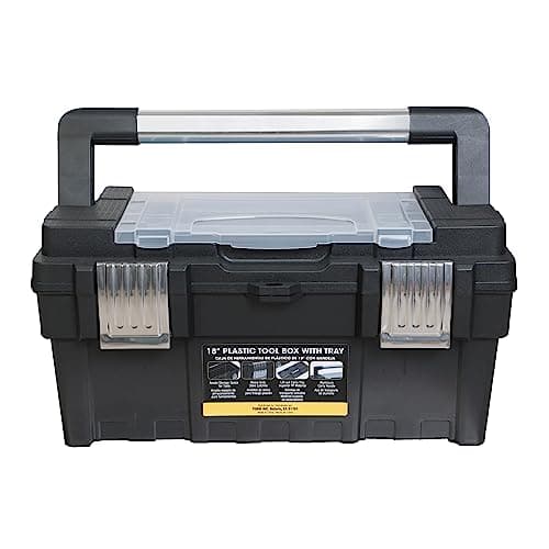 BIG RED ATB213R Torin 16" Portable Metal Tool Box Hip Roof Style Storage Organizer with Metal Latch Closure, Red