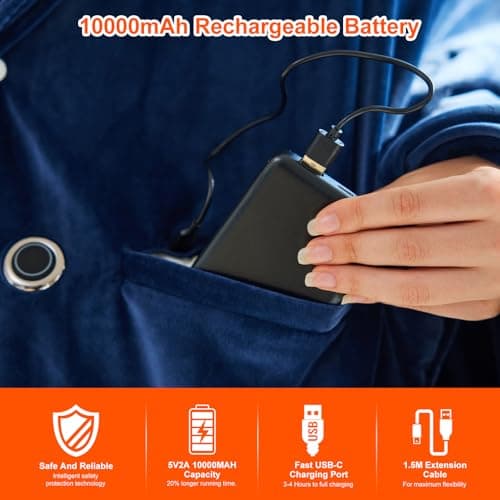 GLITI USB Heated Blanket,Cordless Electric Blanket with 10000mAH Battery,61" x 34" Heated Throw Blanket with 3 Fast-Heating Levels,Machine Washable Super CozySoft Portable Heated Blanket for Women Men 6
