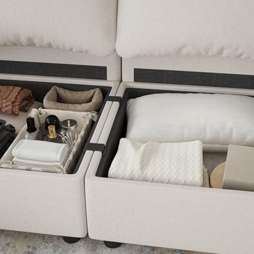 Mangodan Modular Sectional Sofa with Storage, Convertible 6 Seat Sectional Couches for Living Room, U Shaped Sectional Sofa with Chaise, Comfy Sectional Sleeper Sofa, High Supportive Sponge-Beige 7