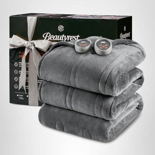 Beautyrest Heated Blanket, Electric Blanket, Soft, Warm, Reversible Plush - Sherpa Heating Blanket with 20 Heat Settings, 1–10 hrs Timer Auto Shut Off, Machine Washable, King (90 in x 100 in), Grey 9