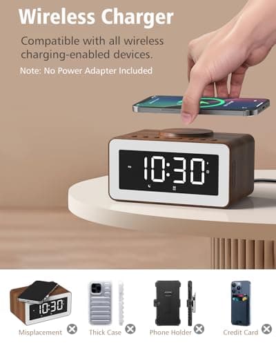 Digital Alarm Clocks for Bedrooms, Bluetooth Speaker, Alarm Clock with Wireless Charging, White/Brown Noise Sound Machine for Sleep with Night Light Wooden Vintage Decor Birthday Gifts for Men, Women 5