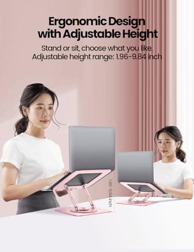 Vaydeer Adjustable Laptop Stand for Desk,Computer Stand Riser with 360° Free Rotation Base and Foldable Design Ergonomic Laptop Riser Fits for MacBook,Dell, HP and More 10-15.6” Laptops (Pink) 5