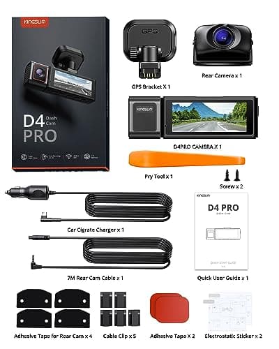 Kingslim D4PRO Dash Cam Front and Rear - 4K + 2K Dual Car Dashcam with WiFi GPS Dash Camera, Optional Inside Recording, Voice Control, Type C, Support 256GB Max 9