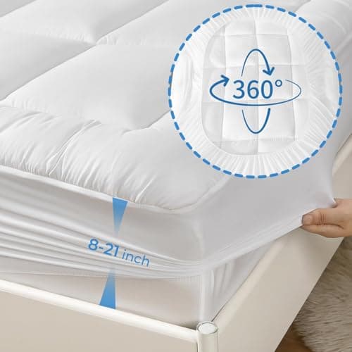 YUGYVOB Queen Mattress Topper -600GSM Extra Thick Cooling & Breathable Mattress Pad with Deep Pocket 8"-21" & Soft Down Alternative Filling, White 5