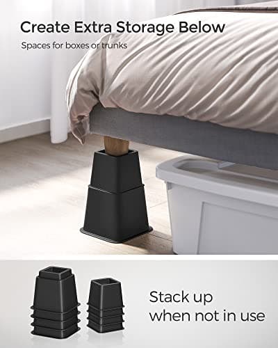 SONGMICS Bed Risers, 4-Pack Furniture Risers, Heavy Duty Bed Lifts in Heights of 3, 5 or 8 Inches, Lifts up to 1300 lb, for Sofa, Table Legs Extenders, Black UCDG001B01 6