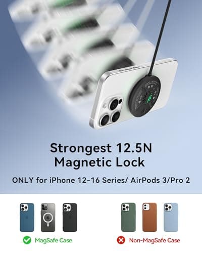 INIU Magnetic Wireless Charger, Qi2 Certified 15W Fast Wireless Charging Pad with Cooling Fan, for iPhone 16 15 14 13 12 Series, AirPods, and More (Adapter Included) 5