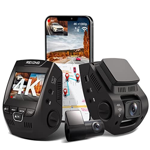 Rexing V1PGW-4K 2.4" LCD 2160p Front + 1080p Rear W/Built-in GPS, Wi-Fi 170° Wide Angle Dual Channel Dashboard Camera Recorder Car Dash Cam with Rear Cam,G-Sensor,WDR,Loop Recording,Mobile App (2022)