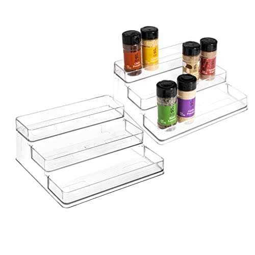SIMPLEMADE 3-Tier Spice Rack Organizer - Versatile Storage Shelf for Kitchen, Bathroom, Bedroom & Office, Set of 2, Clear