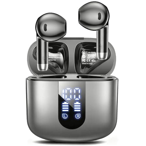 Haqquio Wireless Earbuds, Bluetooth Headphones with Deep Bass Stereo, 48H Playback Ear Buds with LED Power Display, Lightweight, IPX7, in-Ear Earphones with Mic for iPhone/Android/iPad, Grey