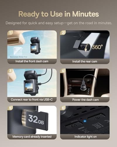 Baseus VD1 Pro Solar Dash Cam Front and Rear, 4K+1080P Dash Camera for Cars, Battery Powered Parking Mode, Starvis Night Vision, 32 GB Card Included, 5GHz WiFi, GPS, Wide Angle,Voice Control 8