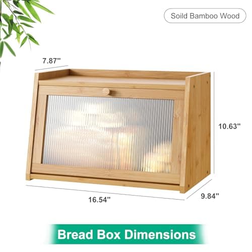 kiplant Bread Box for Kitchen Counter, Large Bamboo Bread Storage Container with Wavy Arcylic Door, Bamboo Wooden Farmhouse Bread Box for Your House (Natural, Medium) 6