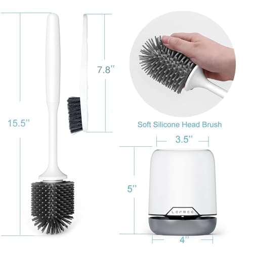 Lefree 2 Pack Silicone Toilet Brush Set with Ventilated Holder, Floor Standing & Wall Mounted Toilet Scrubber 9