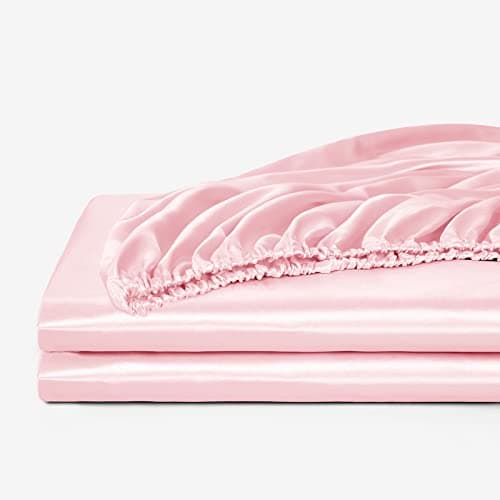 NSGZ Satin Fitted Sheet Queen, Single Silky Fitted Sheet Only Soft Deep Pocket Bottom Bed Sheets, Wrinkle Free & Fade Resistant & Breathable Bottom Sheets- Pink 6