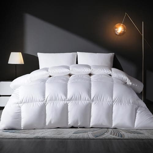 DOWNSTORIA Feather Down Comforter King Size Duvet Insert, Light Weight True Baffle-Box Noiseless Bedding Comforters, Soft Hotel Collection Bed Comforter, Medium Warmth - White, 106 X 90 in.