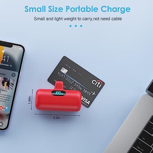 Small Portable Charger for iPhone,5000mAh PD Fast Charging Power Bank, Mini Plug-in Battery Pack Backup Charger Compatible with iPhone 14/14 Pro Max/13/13 Pro/12 Pro/11/XS/XR/X/8/7/6 etc- Dark Red 5